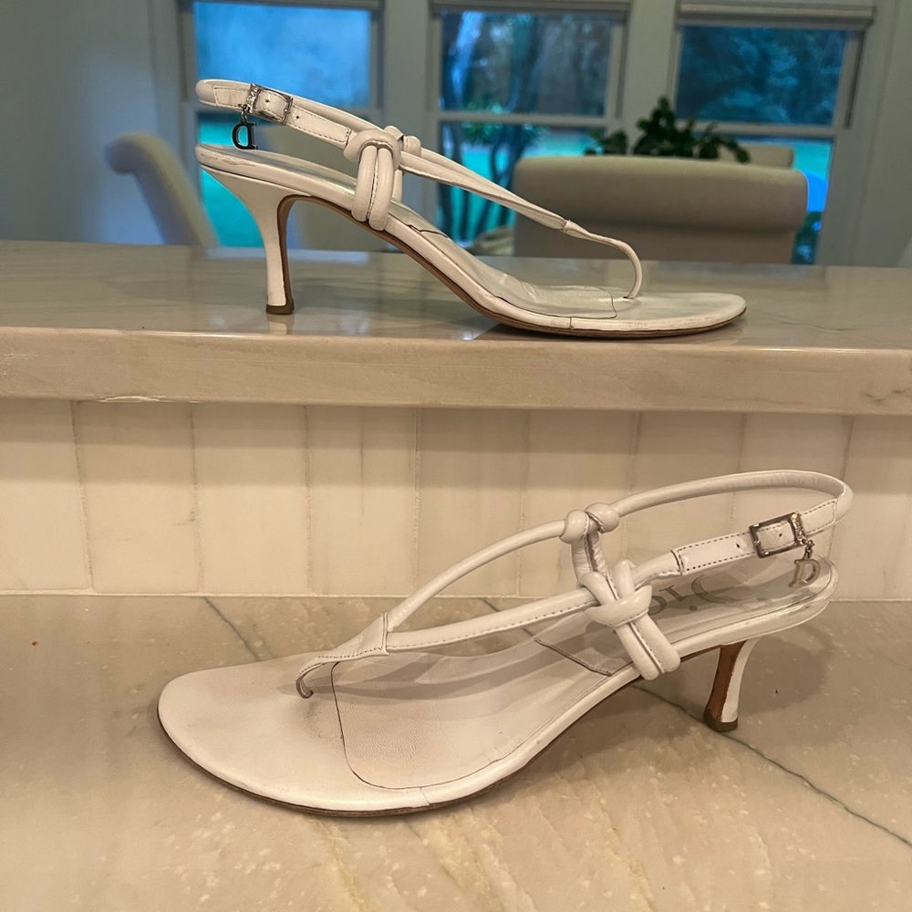 Dior White Heels with Slingback Kitten Heel